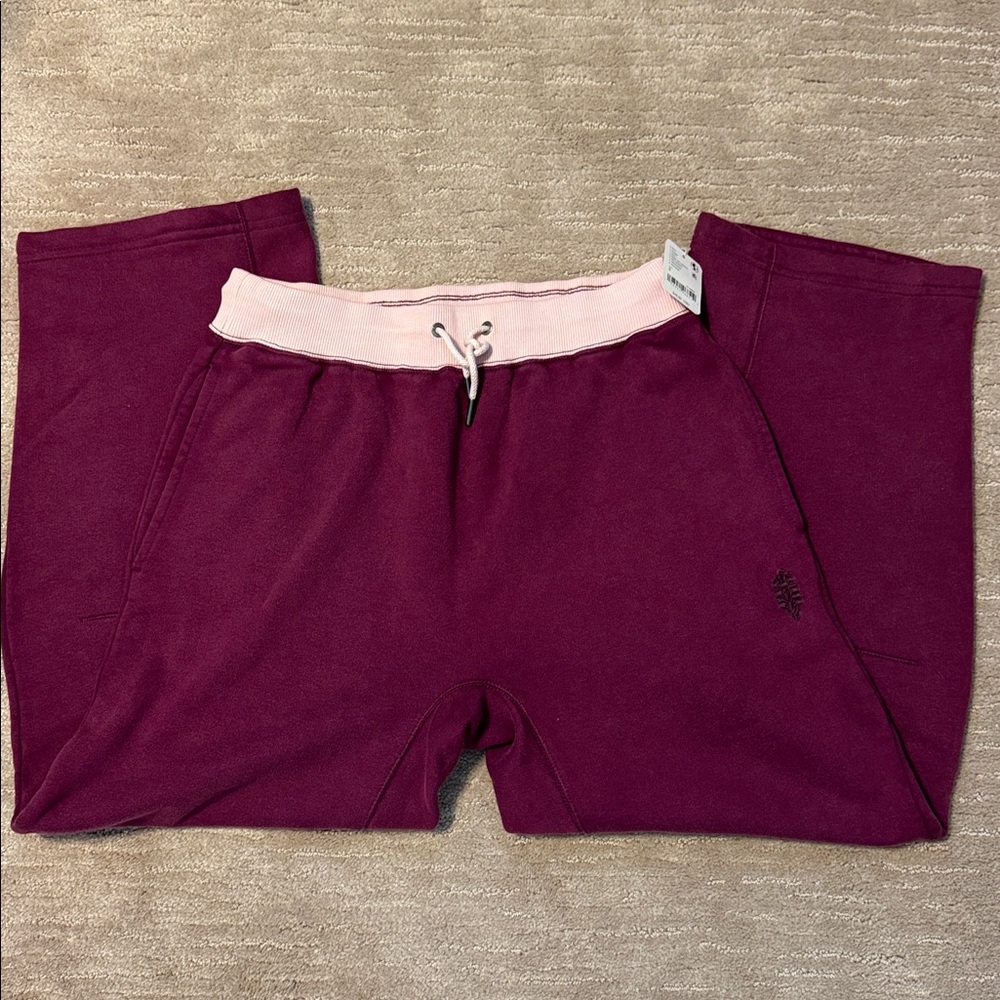 Free People ladies Pull-On cropped Jogger Pants in Berry with Pink Waistband
